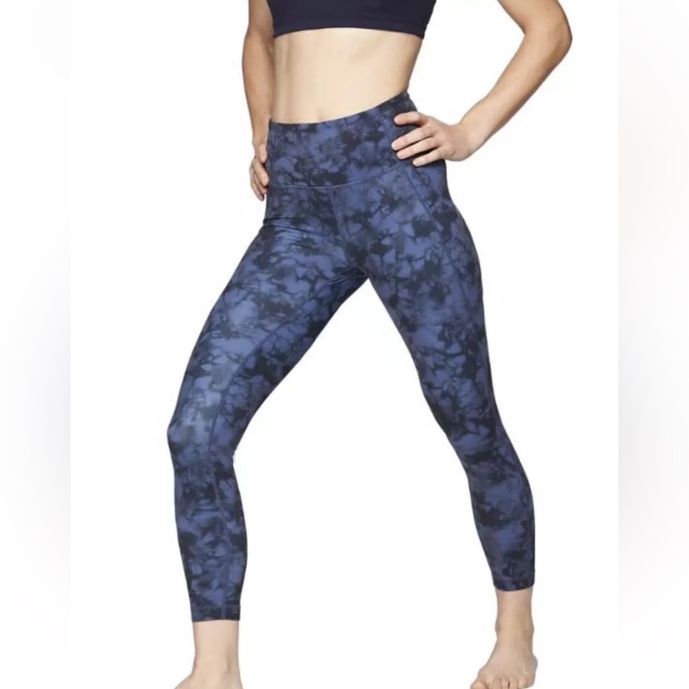 ATHLETA • blue tie dye Salutation Powervita 7/8 ankle tights leggings